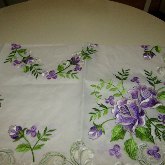 34" x 34" Lilac Spring Floral Embroidered Table Cover - Picture 8 of 11